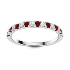 Half Eternity Band Ring 2MM Round Shape Garnet 925 Sterling Silver Women Ring