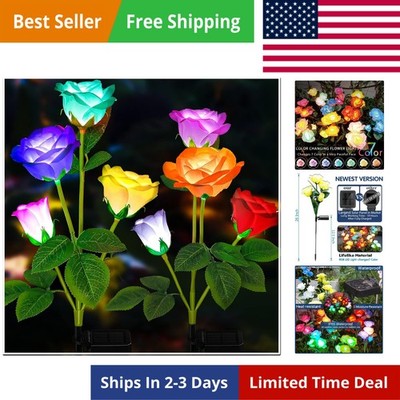Solar Garden Lights - Upgraded Outdoor Light, 7-Color Changing Rose Lights fo...