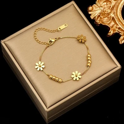 Bracelet Manchette Fleur Doré Femme 🌼 Acier Inoxydable 316L | Bijou Élégant Cad - Photo 1/4
