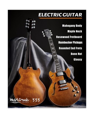 WestCreek 333 Electric Guitar with 6 String, Semi Hollow Body Jazz
