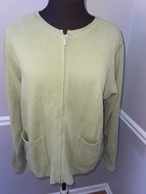 Eileen Fisher Lime Green Zip Up Cardigan Shirt Womens M Pockets