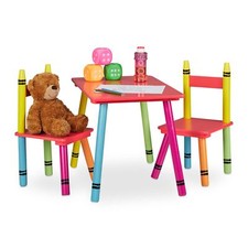 Relaxdays Set Tavolino e Sedie Bambine, Tavolo Basso con 2 Sedioline, in MDF e L