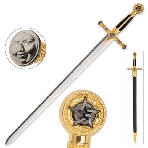 30" Medieval Masonic Steel Blade King Arthur Knight Historic Sword with Sheath - Foto 1 di 3