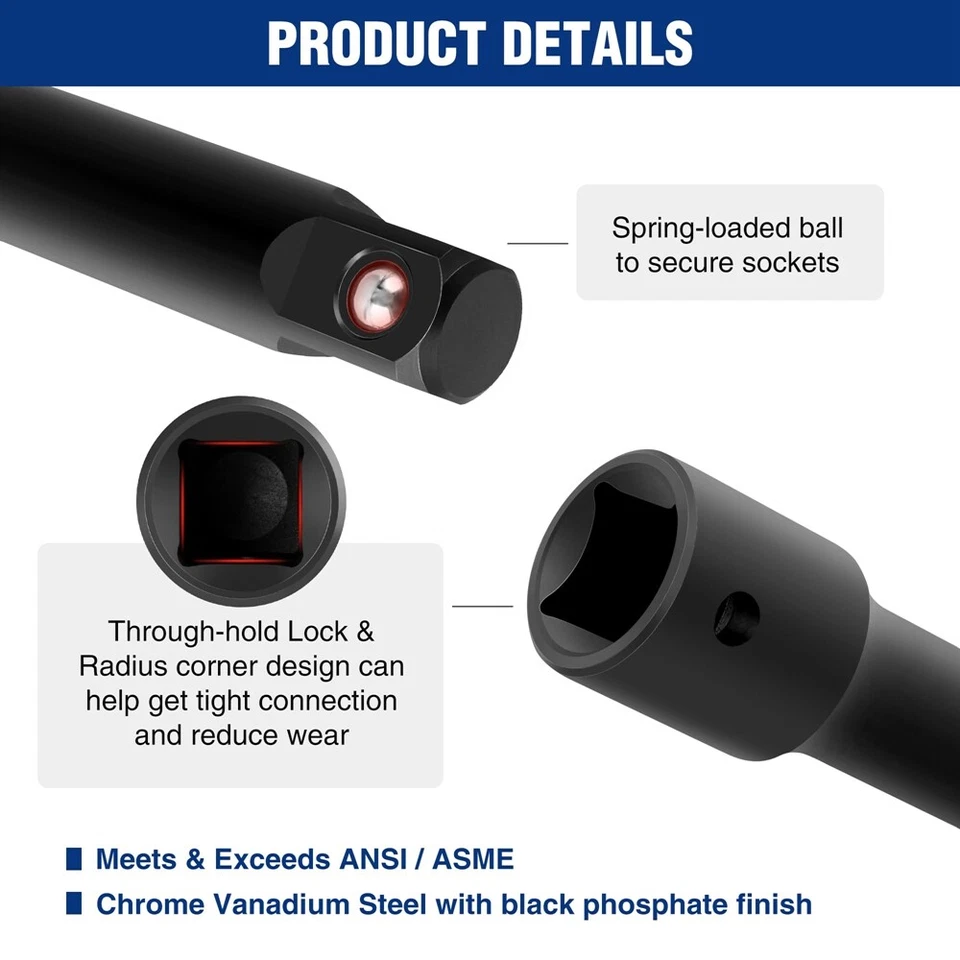WORKPRO 15PC Drive Tool Accessory Set 1/4" & 3/8" Drive Socket Adapter Extension - Image 4 of 4