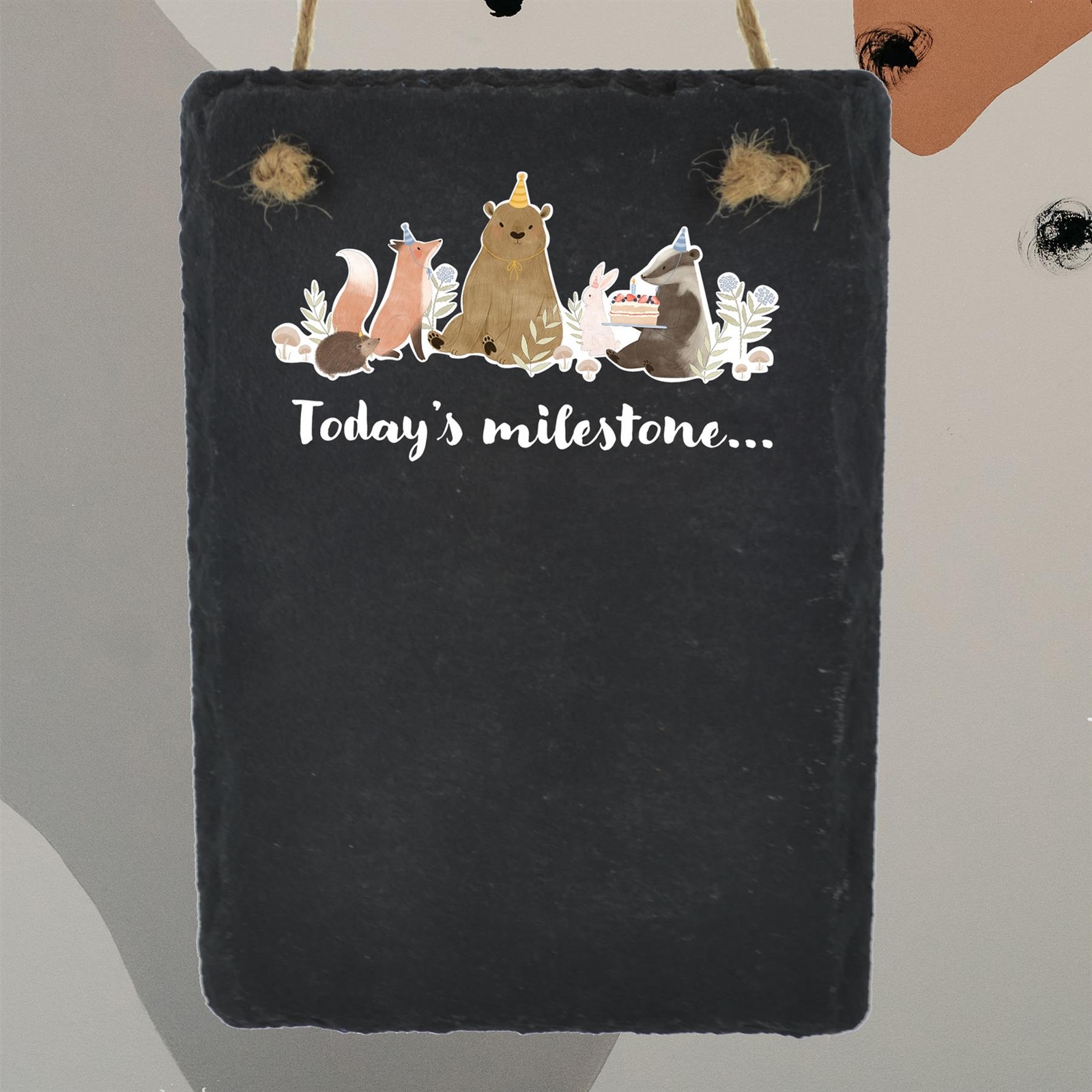 Today's Milestone 'Fill In' Slate Blackboard Plaque Baby Nursery Woodland Theme