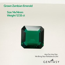 Cut stone - Emerald Zambian hydrothermal lab grown,  14x14mm 12.55ct