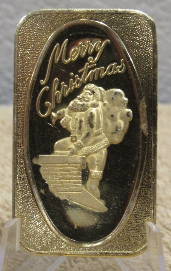 Vintage Merry Christmas Santa Down Chimney 1 Troy Oz .999 Silver