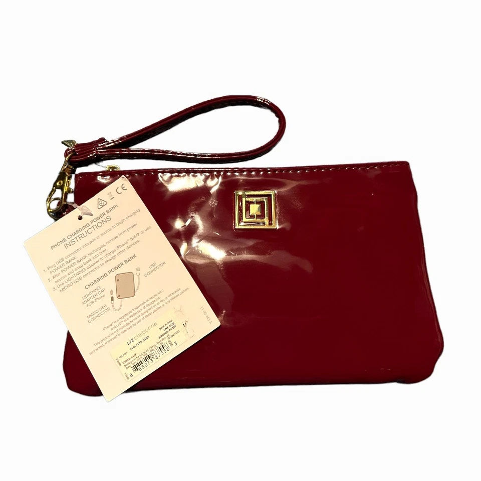 Muñequera billetera de carga para teléfono Liz Claiborne con protección RFID patente roja oscura Foto 2 de 4