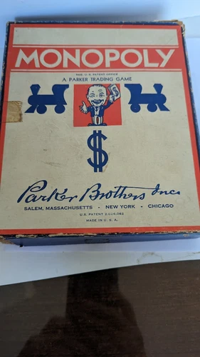 Monopoly 1930's Blue Box Wood Houses & Hotel Wood Game Pieces Dice, Cards, Rules