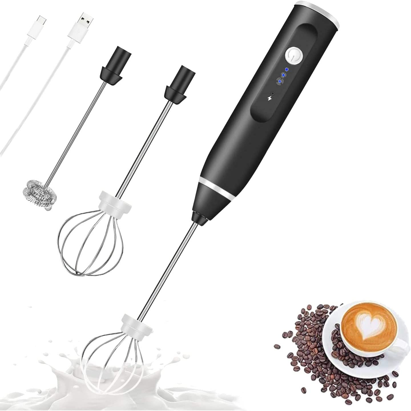 Milk Frother Handheld, Immersion Blender Cordlesss Foam Maker USB Rechargeabl...-image