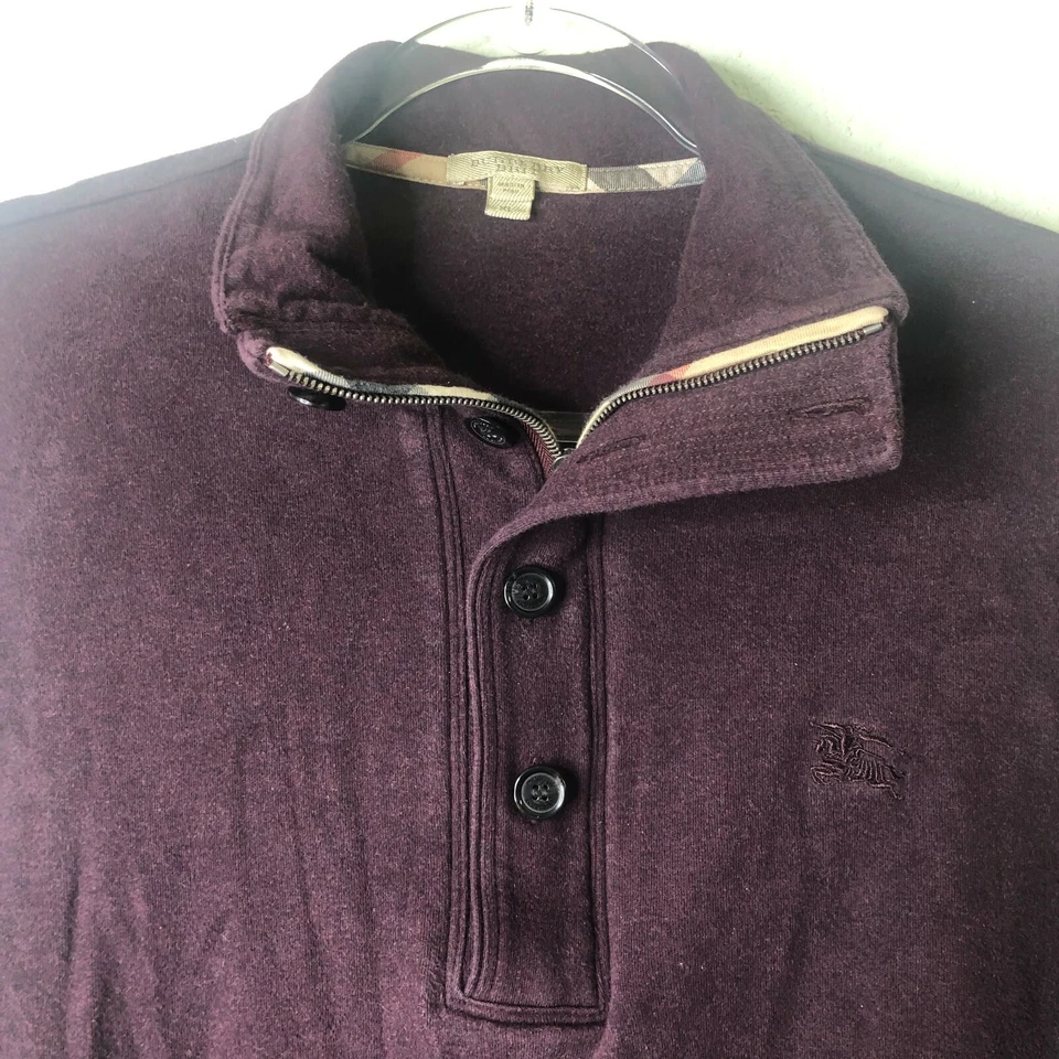 BURBERRY BRIT Purple Equestrian Knight Logo 1/4 Zip W/ Buttons Pullover Sweater - Image 3 of 4