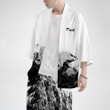 Men Kimono Coat Jacket Top Japanese Casual Pants Trousers Outwear Loose Summer