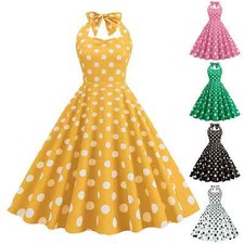 Women's Vintage Halter Sexy Dot Print Cocktail Dress Straps Dinner Formal Dress
