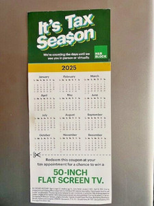2025 H&R  Block Calendar w/ Magnetic Strip 4-1/2" x 7-3/4" to dotted line