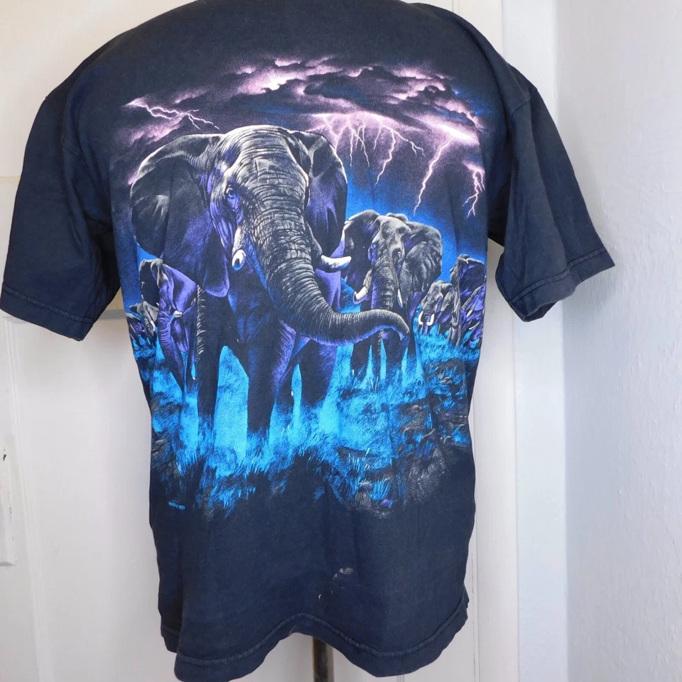 Camiseta De Colección Años 90 Habitat Talla L Elephant Lightning Negra Estampada Naturaleza Foto 3 de 4