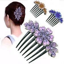 Hairpin Insert HairComb Clip Crystal Rhinestones Flower Bridal Headwear Vintage  