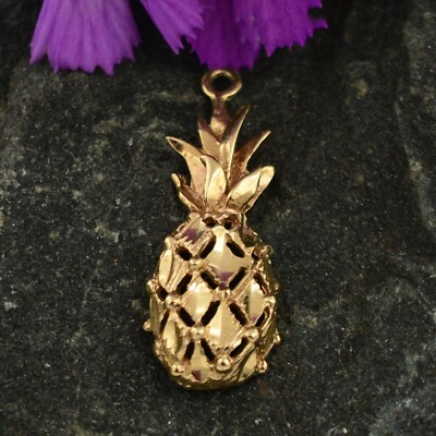 14k Gelbgold Designer CREA Diamantschliff Ananas Frucht Paradies Anhänger
