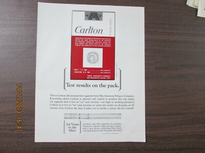 Carlton Cigarettes Full Page Magazine AD 