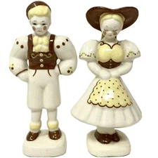 Vtg Early KAY FINCH Pair Of Ceramic Figurines PEASANT GIRL AND BOY Yellow Brown