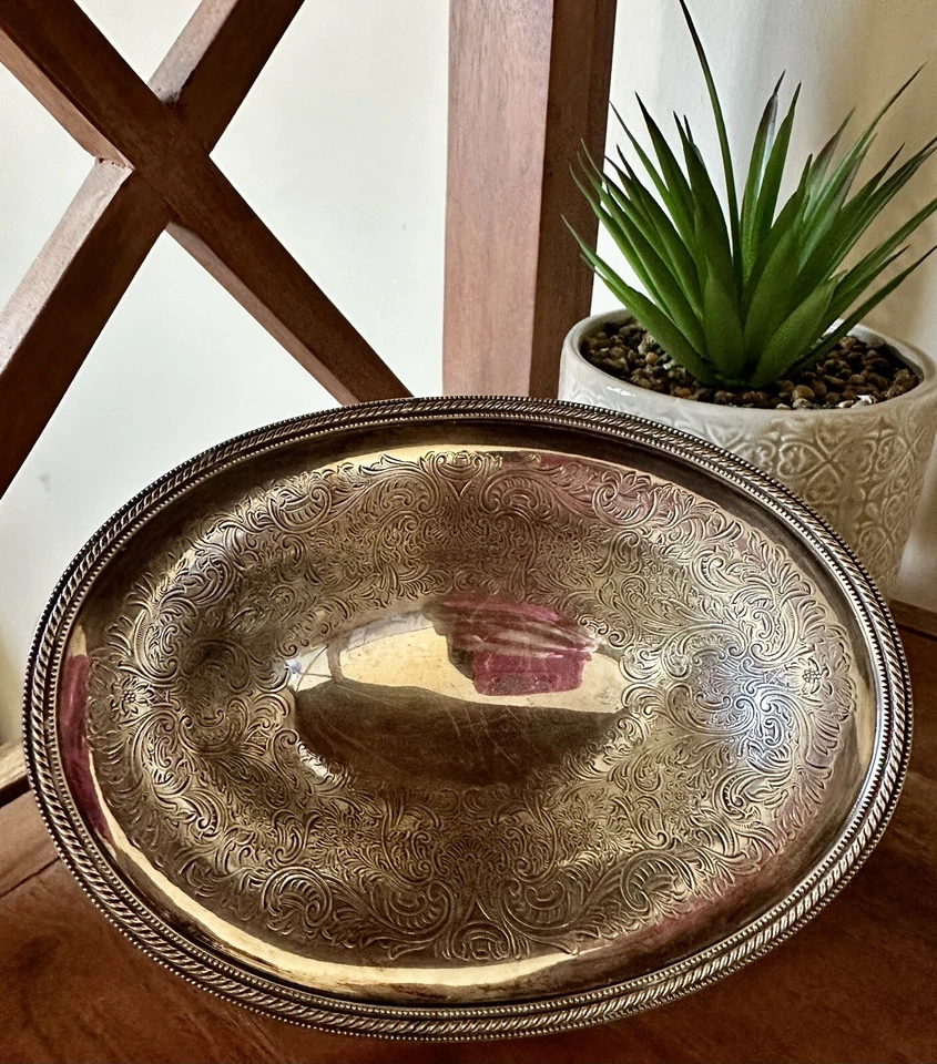 VTG Ellis Barker Silverplate Oval Pedestal Dish Bowl w/Menorah Mark, 7” - Image 3 of 4