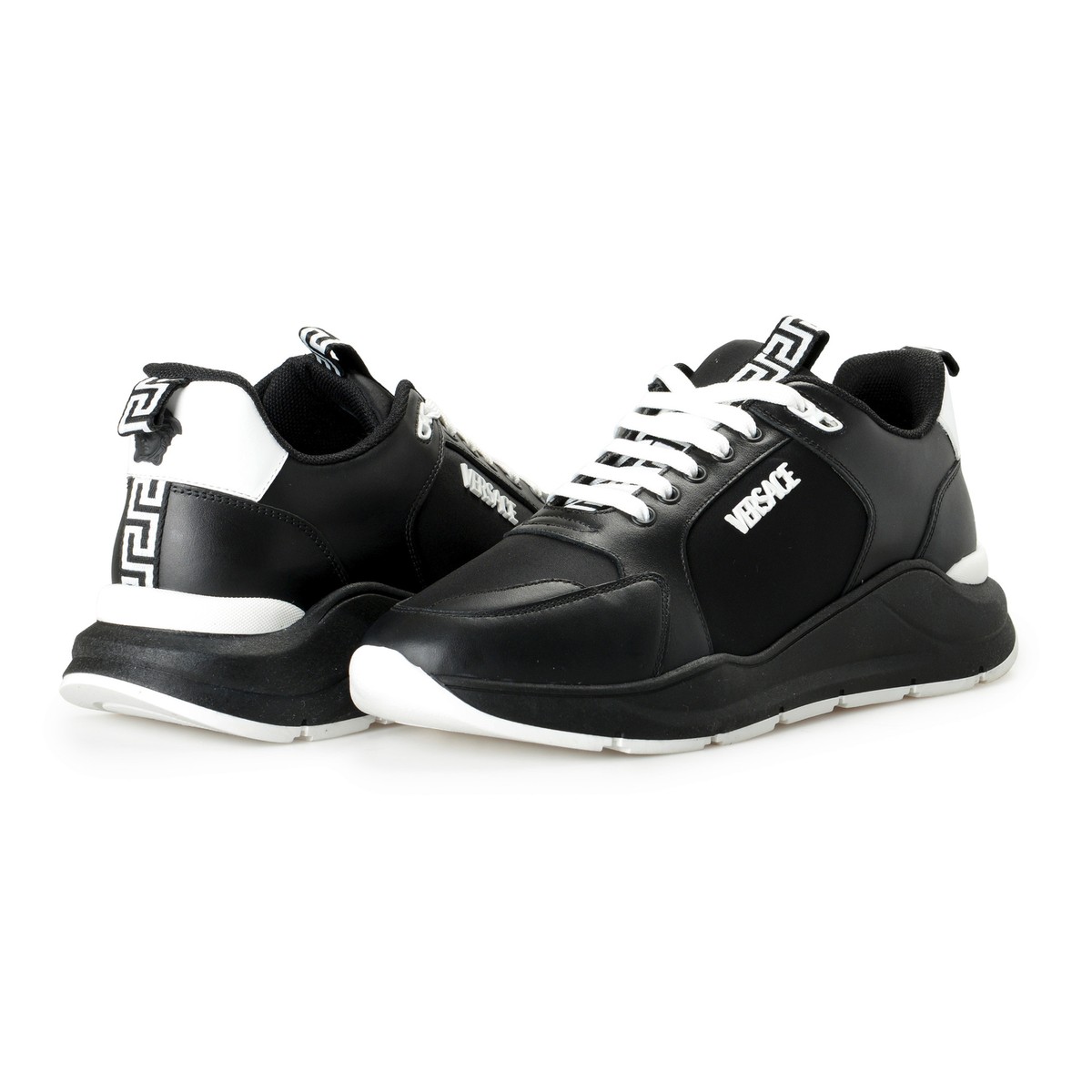 Versace Men's Black Canvas Leather Logo Sneakers Shoes | eBay