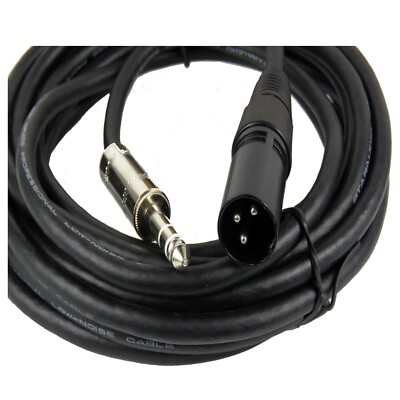 15FT XLR 3-Pin Male To 6.35mm 1/4'' Stereo Cable Mono Shielded Speaker Cable Cord