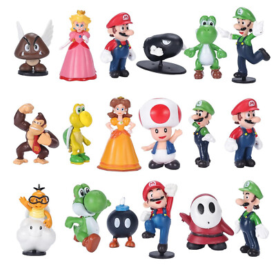 Super Mario Brothers 18 Piece Figures Play Set Featuring Luigi Toad Yoshi Mario