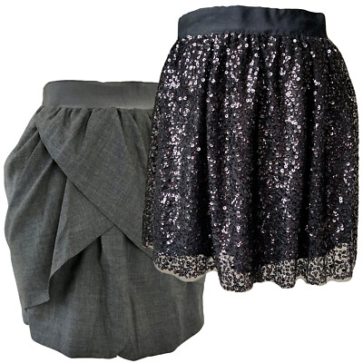 sz 00 LOT 2-pc Mini Skirt Gray 120S TULIP Black Sequin Party STARRY  NIGHT