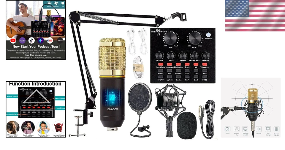 Complete Podcast Equipment Bundle - BM-800 Mic, Live Card & Double-Layer Filter - Image 2 of 4