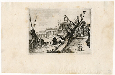Antiker Meisterdruck - Landschaft mit Wasserfall - Van Scheyndel - ca. 1630