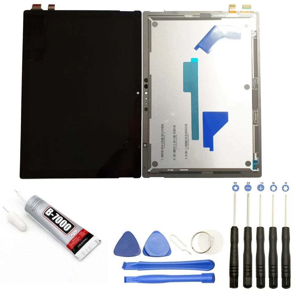 VISIODIRECT VITRE + ECRAN LCD pour Microsoft Surface Pro 5 1796 12.3" NOIR + OUTILS +COLLE