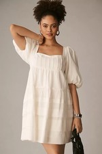 Anthropologie Square-Neck Puff-Sleeve Tiered Dress Size Small MSRP $148.00