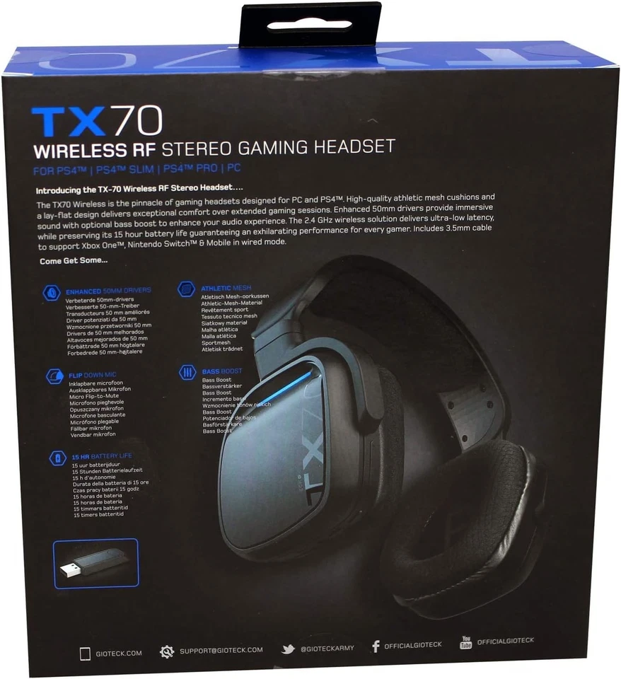 Gioteck TX70 Bluetooth Gaming Headset, 3.5 mm Jack Cable, A (Sony Playstation 4) - Image 4 of 4