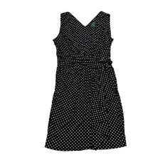 Lauren Ralph Lauren Black White Polka Dot Faux Wrap Dress Sleeveless 16 NEW