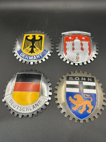 Lot of 4 German Vintage Metal Car Emblem Badge Deutschland/Bonn/Hamburg/Germany