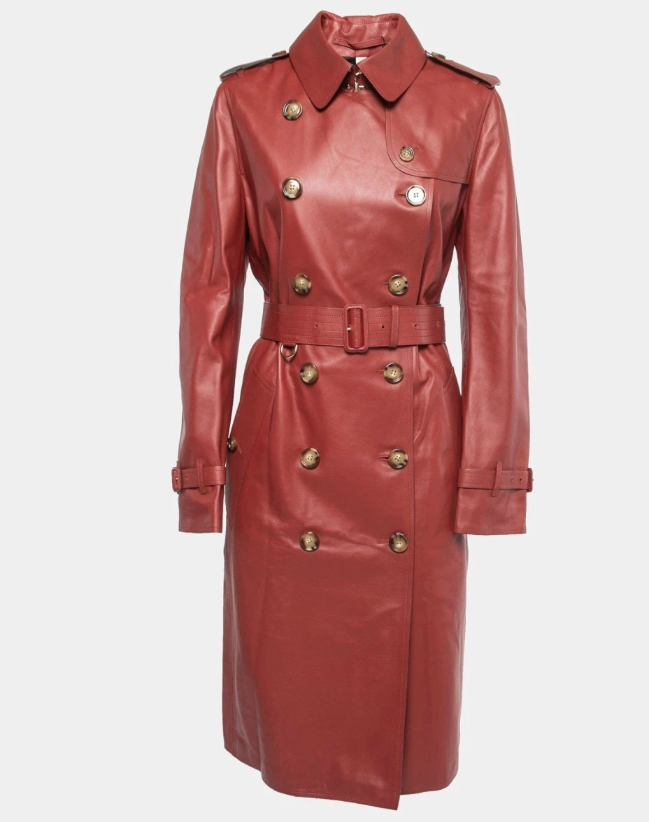 Trench Coats Red Leather Outer Shell Coats, Jackets & Vests for