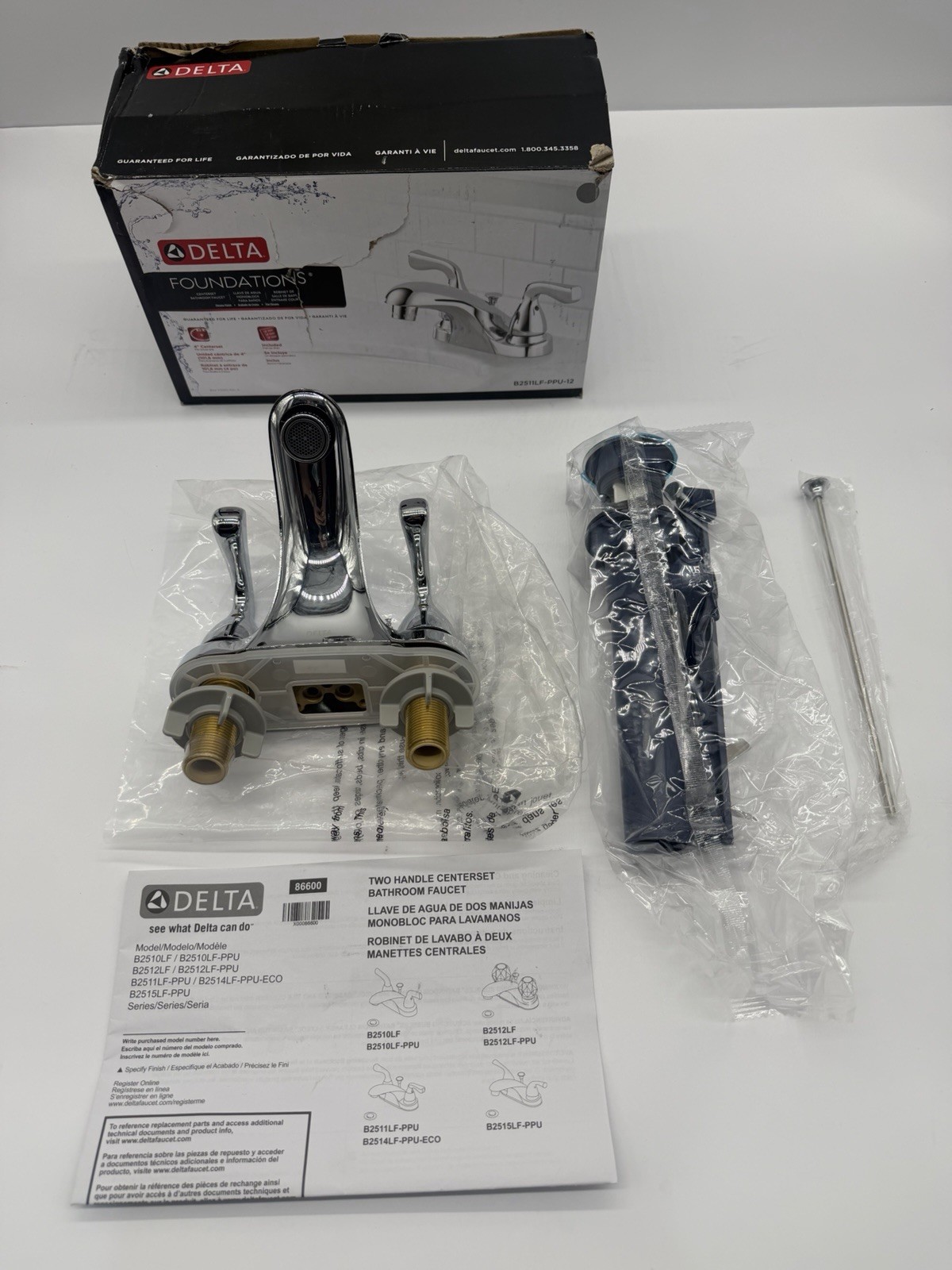 Delta Foundations B2511LF-PPU-12 4” Centerset Bathroom Faucet Chrome 2-Handle