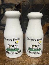 Country Fresh Milk Bottle Salt and Pepper Shakers Vintage Farm Rustic Cows