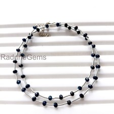 Blue Sapphire Beads Necklace 3mm, Faceted Sapphire Beaded Necklace, Blue Beads