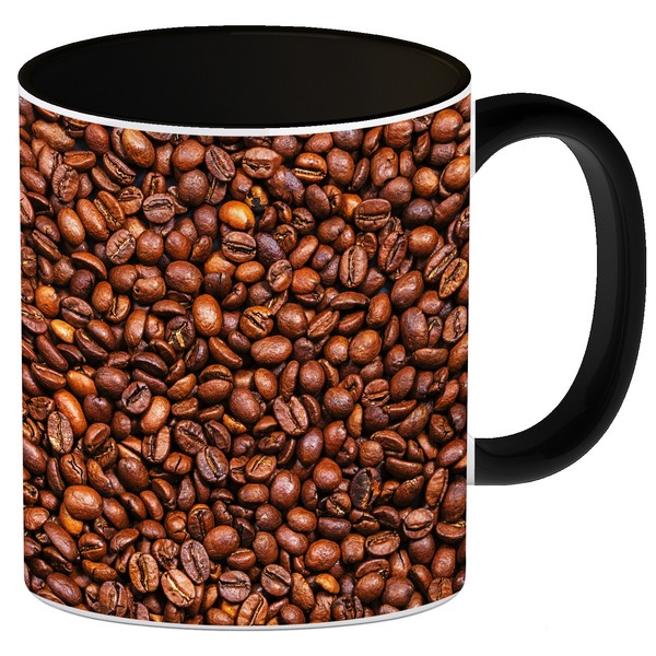 Kaffeebecher Henkel Und Innenseite Schwarz Mit Kaffeebohnen Motiv-image