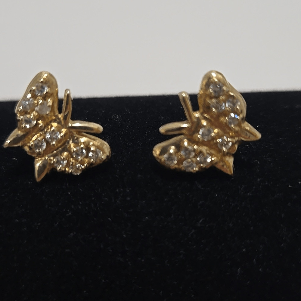 14k Solid Gold Butterfly Stud Earrings - image 4