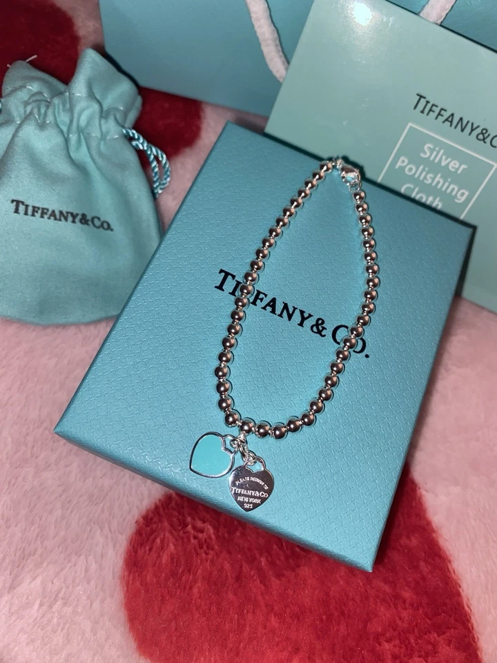 Tiffany & Co Blue Heart Mini Double Bracelet 18cm Sterling Silver 925 with Box - image 2 of 4