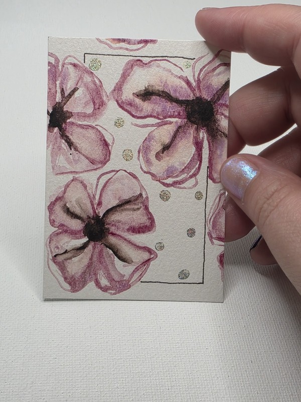 ACEO Art Card Original Hand-Painted Watercolor, Red Purple Flowers, Floral