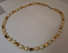 NAPIER Baroque Pearl & Gold Tone Blocks Necklace. 28" L  1/2" P 3/8" Gold