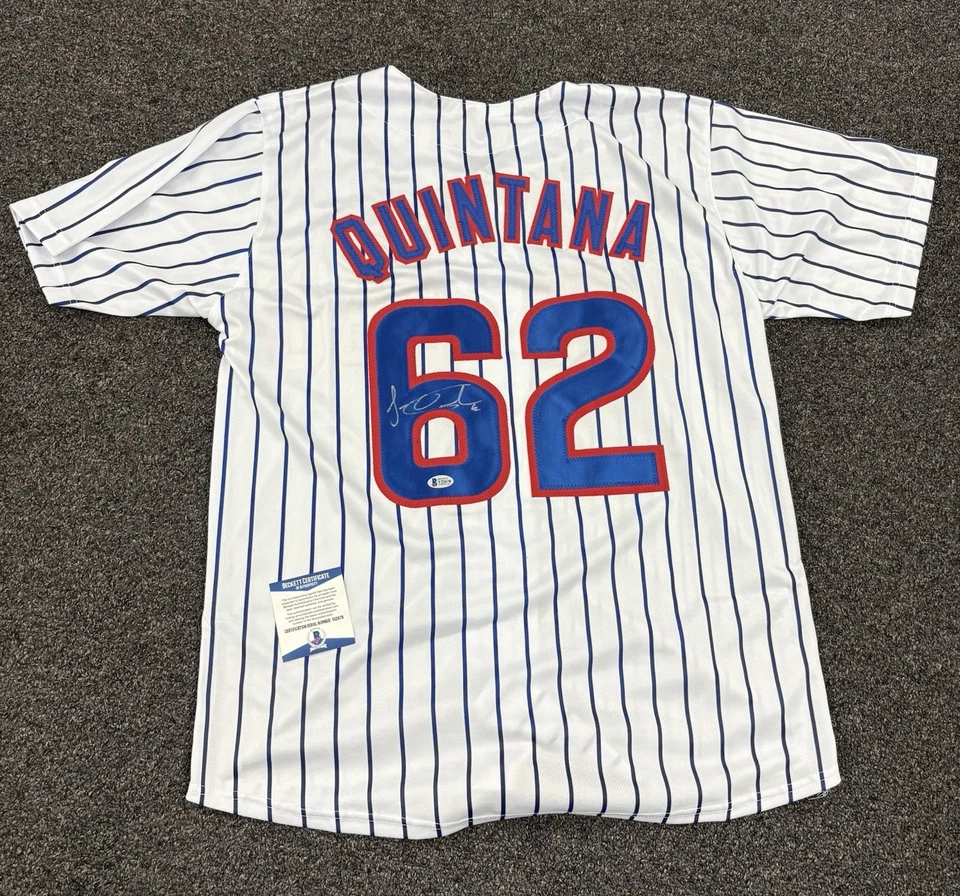 Jose Quintana Autographed Custom Chicago Pinstripe Jersey Beckett COA Cubs Mets - Image 2 of 3