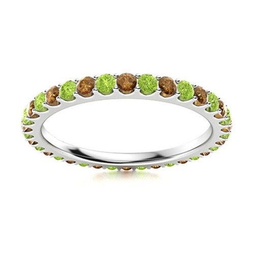 Full Eternity 2MM Round Peridot & Smoky Quartz 925 Sterling Silver Women Ring