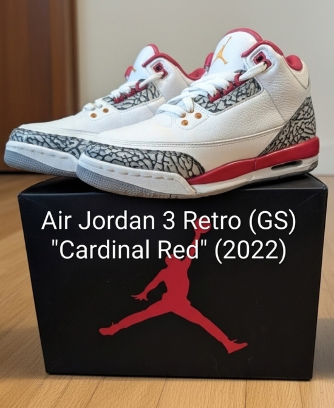 Air Jordan 3 Retro (GS) "Cardinal Red" (2022) M7Y/W8.5 EUC W/OG BOX