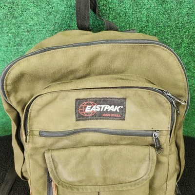 Vintage Eastpak Backpack Made In USA Olive Green, Leather Bottom