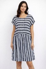 TU Navy White Smock Dress Size 12 Summer Stripe Tunic Cotton Nautical Casual