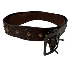 GAP Womans Belt Brown MADE IN USA Cow Hide Leather M Metal Studs Double Buckle